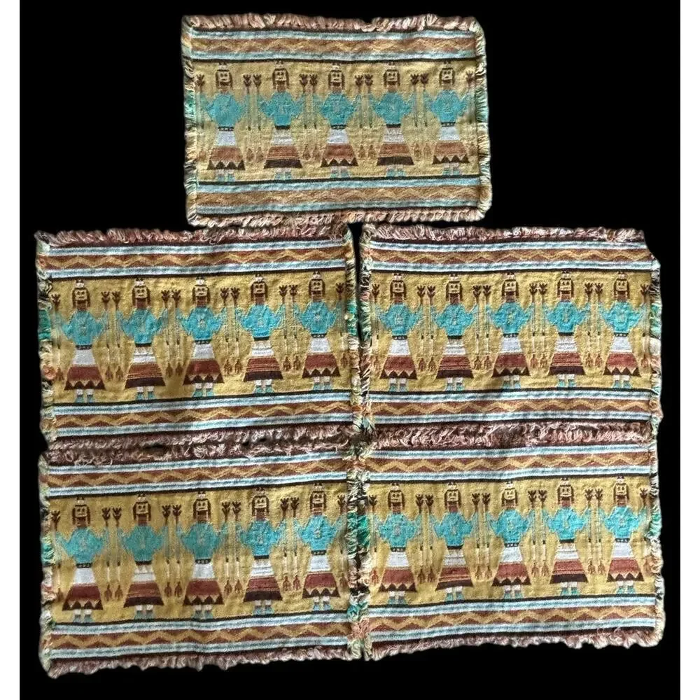 Set Of 5 Vintage Native American Style Southwestern Woven Placemats Reversible